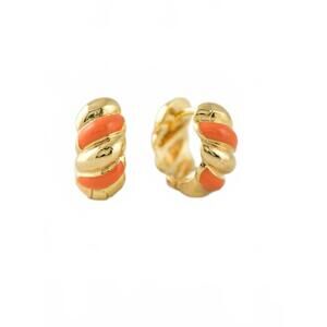 NEW LOVER'S TEMPO women's croissant enamel huggie hoops earrings in gold/orange